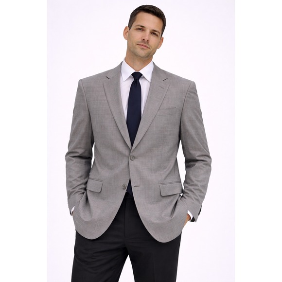 Mantoni Milan Italy Mens Light Gray Super 140S Virgin Wool 2-Button Blazer Coat